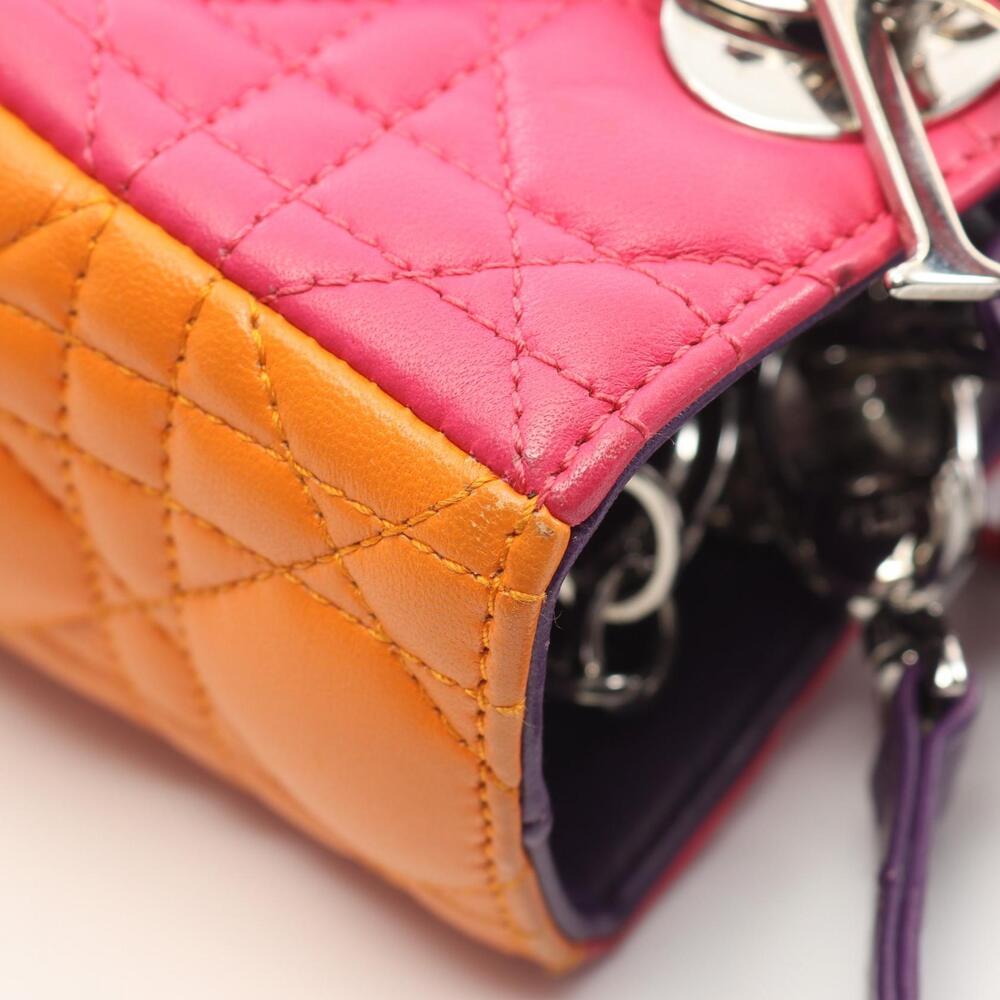 Dior Lady Cannage Leather Handbag Pink Purple Orange - Picture 6 of 7